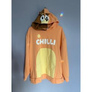 Bluey Chilli Heeler Character Hoodie Orange Fleece Sweatshirt XL Cosplay Costume